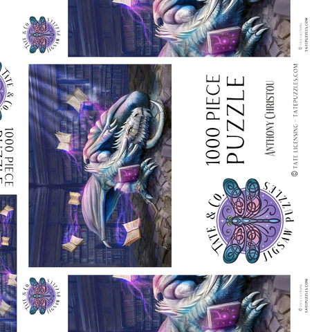 Darstellung des Puzzle Motivs Helios-Bibliothek Drache - Anthony Christou Helios Library Dragon - Anthony Christou 1000 Puzzle Schachtel 3D Modell