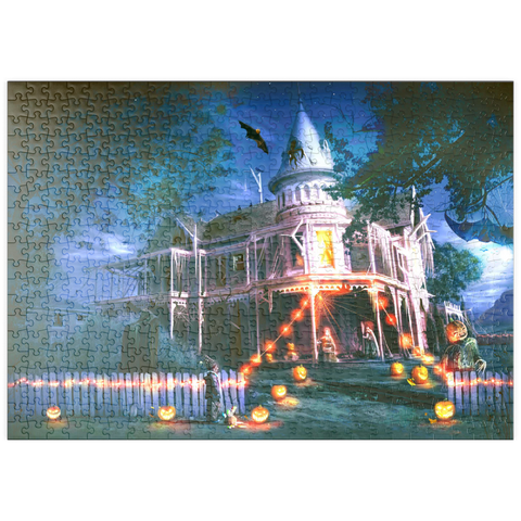 Darstellung des Puzzle Motivs Halloween-Spukhaus - Anthony Christou puzzleplate Halloween Haunted House - Anthony Christou 500 Puzzle