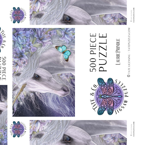 Darstellung des Puzzle Motivs Lillicorn Blumen-Einhorn - Laurie Prindle Lillicorn Floral Unicorn - Laurie Prindle 500 Puzzle Schachtel 3D Modell