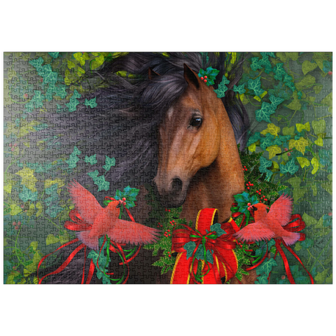 Darstellung des Puzzle Motivs Frohe Weihnachten, Morgan-Pferd - Laurie Prindle puzzleplate Merry Morgan Christmas Horse - Laurie Prindle 1000 Puzzle