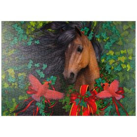 Darstellung des Puzzle Motivs Frohe Weihnachten, Morgan-Pferd - Laurie Prindle - Puzzleteile: 1000