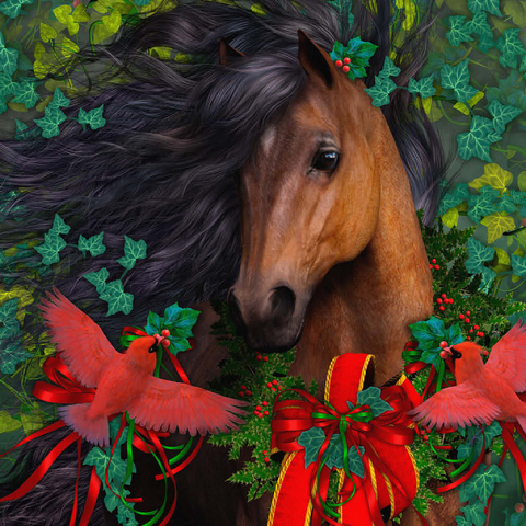 Darstellung des Puzzle Motivs Frohe Weihnachten, Morgan-Pferd - Laurie Prindle Merry Morgan Christmas Horse - Laurie Prindle 500 Puzzle 3D Modell