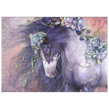 Darstellung des Puzzle Motivs puzzleplate Spring Blossom Horse - Laurie Prindle 500 Puzzle