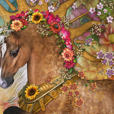 Darstellung des Puzzle Motivs Sommer-Sonnenpferd - Laurie Prindle Summer Sunshine Horse - Laurie Prindle 500 Puzzle 3D Modell