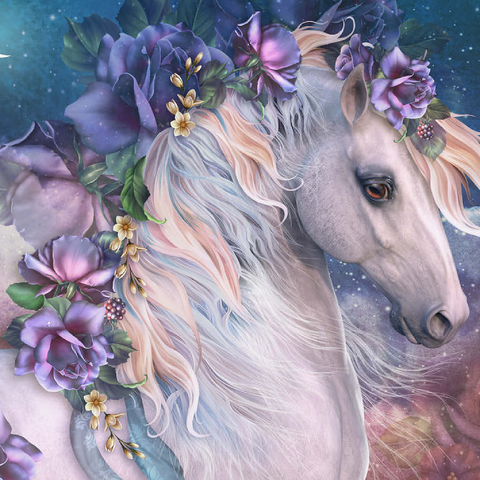 Darstellung des Puzzle Motivs MoonFlower Horse - Laurie Prindle MoonFlower Horse - Laurie Prindle 500 Puzzle 3D Modell