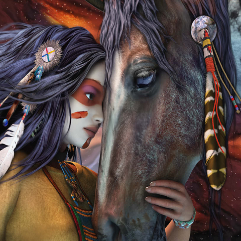 Darstellung des Puzzle Motivs Seelenberührung Pferd - Laurie Prindle Soul Touch Horse Laurie Prindle 500 Puzzle 3D Modell
