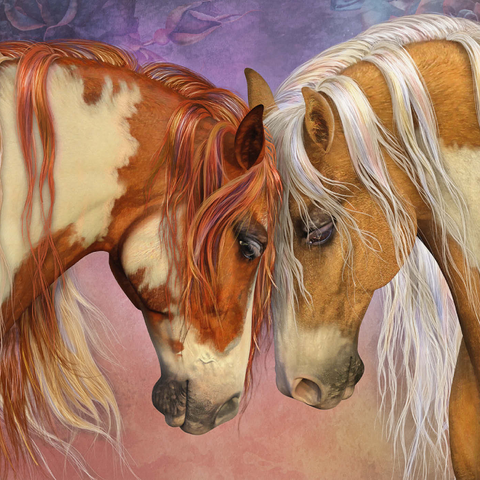 Darstellung des Puzzle Motivs Zwei Herzen II Pferde - Laurie Prindle Two Hearts II Horses Laurie Prindle 1000 Puzzle 3D Modell