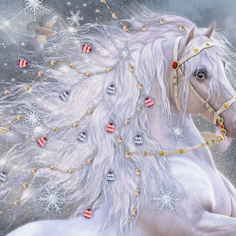 Darstellung des Puzzle Motivs Weihnachtszauber Pferd - Laurie Prindle Christmas Magic Horse Laurie Prindle 500 Puzzle 3D Modell