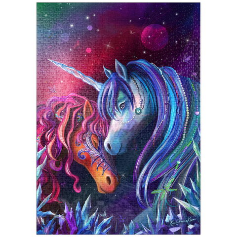Darstellung des Puzzle Motivs Kristallgarten-Einhörner - Rose Cat Khan puzzleplate Crystal Garden Unicorns - Rose Cat Khan 1000 Puzzle