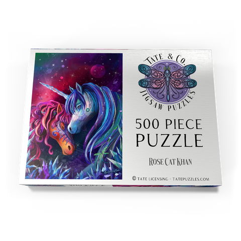 Darstellung des Puzzle Motivs Kristallgarten-Einhörner - Rose Cat Khan Crystal Garden Unicorns - Rose Cat Khan 500 Puzzle Schachtel Ansicht3