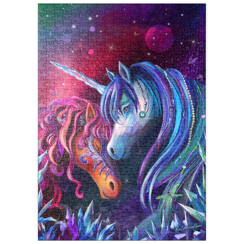 Darstellung des Puzzle Motivs Kristallgarten-Einhörner - Rose Cat Khan puzzleplate Crystal Garden Unicorns - Rose Cat Khan 500 Puzzle