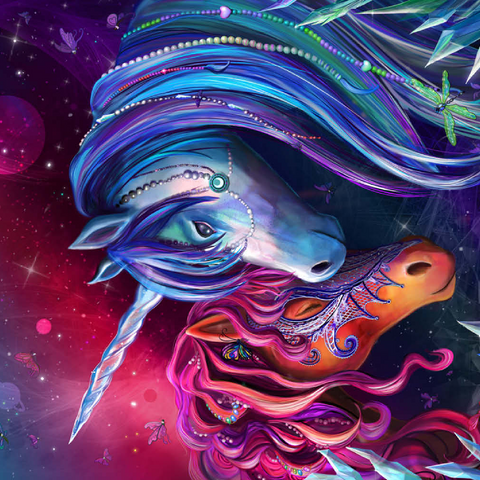 Darstellung des Puzzle Motivs Kristallgarten-Einhörner - Rose Cat Khan Crystal Garden Unicorns - Rose Cat Khan 500 Puzzle 3D Modell