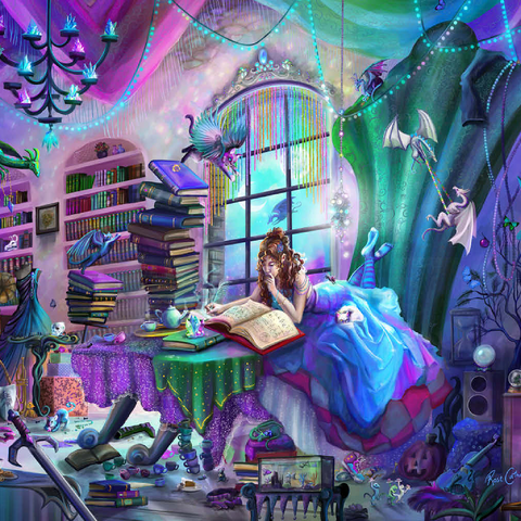 Darstellung des Puzzle Motivs Magic Study Violet Edition - Rose Cat Khan Magic Study Violet Edition - Rose Cat Khan 500 Puzzle 3D Modell