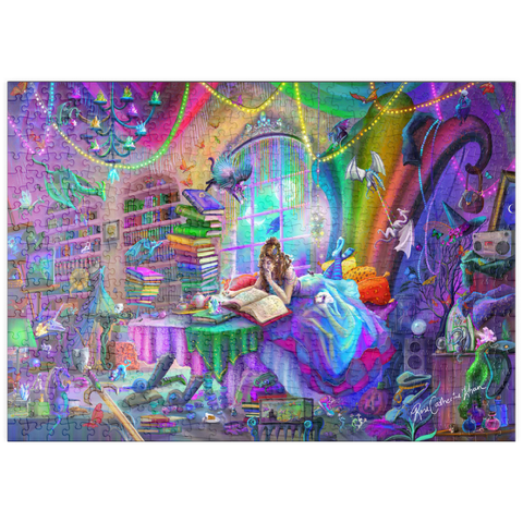 Darstellung des Puzzle Motivs Magie-Studium Regenbogen-Edition - Rose Cat Khan puzzleplate Magic Study Rainbow Edition - Rose Cat Khan 500 Puzzle