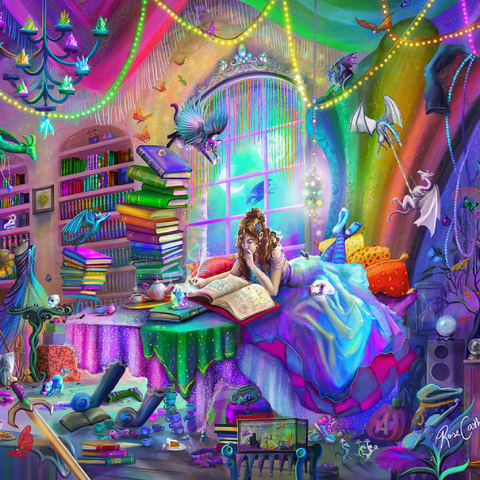 Darstellung des Puzzle Motivs Magie-Studium Regenbogen-Edition - Rose Cat Khan Magic Study Rainbow Edition - Rose Cat Khan 500 Puzzle 3D Modell