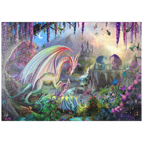 Darstellung des Puzzle Motivs Drachen-Tal - Rose Cat Khan puzzleplate Dragon Valley - Rose Cat Khan 1000 Puzzle