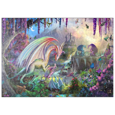 Darstellung des Puzzle Motivs Drachen-Tal - Rose Cat Khan puzzleplate Dragon Valley - Rose Cat Khan 500 Puzzle