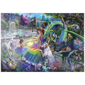 Darstellung des Puzzle-Motivs Drachen-Garten – Rose Cat Khan – Puzzleteile: 1000