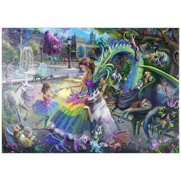 Darstellung des Puzzle Motivs puzzleplate Dragon's Garden - Rose Cat Khan 1000 Puzzle