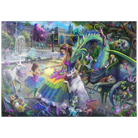 Darstellung des Puzzle Motivs Drachen-Garten – Rose Cat Khan puzzleplate Dragon's Garden - Rose Cat Khan 1000 Puzzle