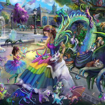 Darstellung des Puzzle Motivs Dragon's Garden - Rose Cat Khan 1000 Puzzle 3D Modell