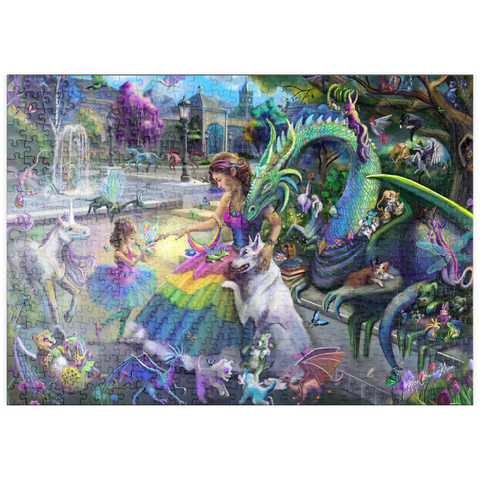 Darstellung des Puzzle Motivs Drachen-Garten – Rose Cat Khan puzzleplate Dragon's Garden - Rose Cat Khan 500 Puzzle