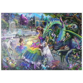 Darstellung des Puzzle Motivs Drachen-Garten – Rose Cat Khan - Puzzleteile: 500