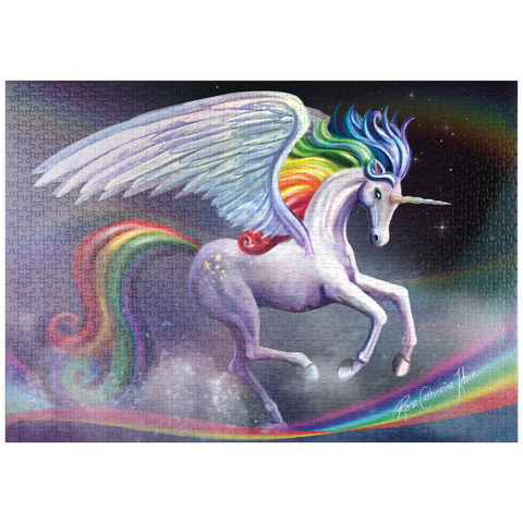 Darstellung des Puzzle Motivs Regenbogen-Tänzer-Einhorn – Rose Cat Khan puzzleplate Rainbow Dancer Unicorn - Rose Cat Khan 1000 Puzzle