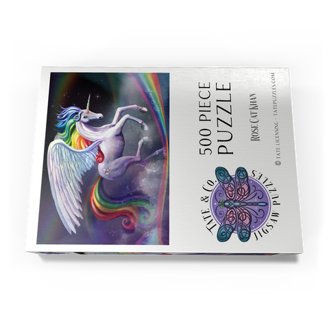 Darstellung des Puzzle Motivs Regenbogen-Tänzer-Einhorn – Rose Cat Khan Rainbow Dancer Unicorn - Rose Cat Khan 500 Puzzle Schachtel Ansicht3