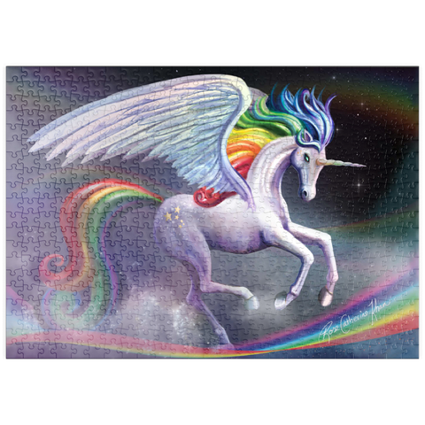 Darstellung des Puzzle Motivs Regenbogen-Tänzer-Einhorn – Rose Cat Khan puzzleplate Rainbow Dancer Unicorn - Rose Cat Khan 500 Puzzle
