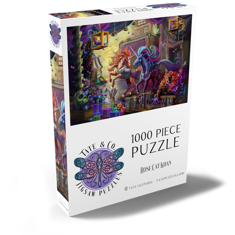 Darstellung des Puzzle Motivs Zwielicht-Einhorn-Marktplatz – Rose Cat Khan Twilight Unicorn Marketplace - Rose Cat Khan 1000 Puzzle Schachtel Ansicht2