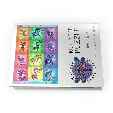 Darstellung des Puzzle Motivs Ein Dutzend Regenbogen-Einhörner – Rose Cat Khan A Dozen Rainbow Unicorns - Rose Cat Khan 1000 Puzzle Schachtel Ansicht3