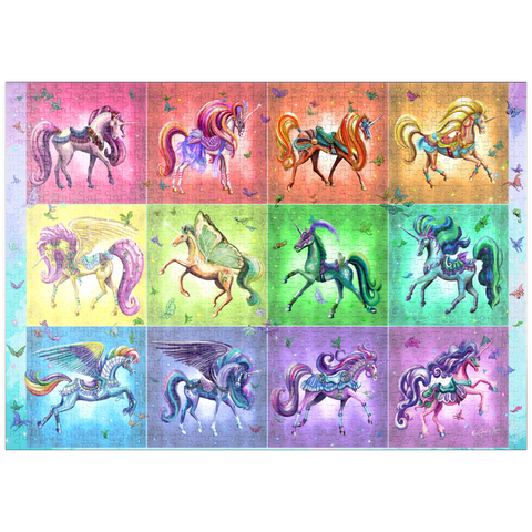 Darstellung des Puzzle Motivs Ein Dutzend Regenbogen-Einhörner – Rose Cat Khan puzzleplate A Dozen Rainbow Unicorns - Rose Cat Khan 1000 Puzzle