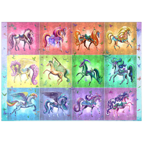 Darstellung des Puzzle Motivs Ein Dutzend Regenbogen-Einhörner – Rose Cat Khan - Puzzleteile: 1000