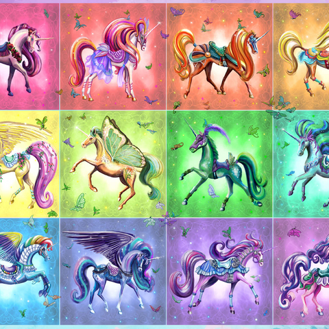 Darstellung des Puzzle Motivs Ein Dutzend Regenbogen-Einhörner – Rose Cat Khan A Dozen Rainbow Unicorns - Rose Cat Khan 1000 Puzzle 3D Modell