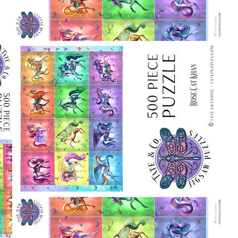 Darstellung des Puzzle Motivs Ein Dutzend Regenbogen-Einhörner – Rose Cat Khan A Dozen Rainbow Unicorns - Rose Cat Khan 500 Puzzle Schachtel 3D Modell