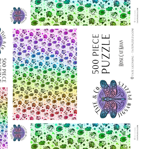 Darstellung des Puzzle Motivs Würfel-Kreaturen-Herausforderung – Rose Cat Khan Dice Critters Challenge - Rose Cat Khan 500 Puzzle Schachtel 3D Modell