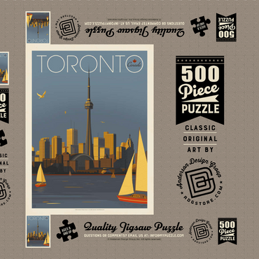 Darstellung des Puzzle Motivs Canada: Toronto Sailboats, Vintage Poster 500 Puzzle Schachtel 3D Modell