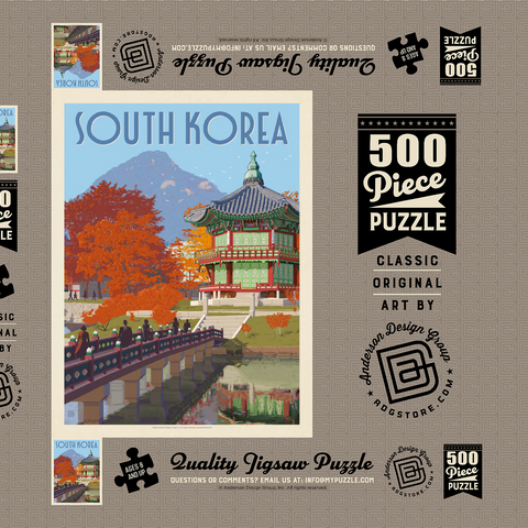 Darstellung des Puzzle Motivs Südkorea, Seoul: Gyeongbokgung-Palast, Vintage Poster South Korea, Seoul: Gyeongbokgung Palace, Vintage Poster 500 Puzzle Schachtel 3D Modell