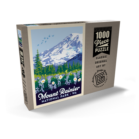 Darstellung des Puzzle Motivs Mount Rainier Nationalpark: Wildblumen, Vintage Poster Mount Rainier National Park: Wildflowers, Vintage Poster 1000 Puzzle Schachtel Ansicht2