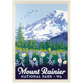 Darstellung des Puzzle Motivs Mount Rainier Nationalpark: Wildblumen, Vintage Poster - Puzzleteile: 1000