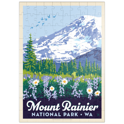Darstellung des Puzzle Motivs Mount Rainier Nationalpark: Wildblumen, Vintage Poster puzzleplate Mount Rainier National Park: Wildflowers, Vintage Poster 100 Puzzle
