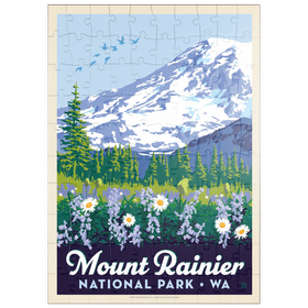Darstellung des Puzzle Motivs Mount Rainier Nationalpark: Wildblumen, Vintage Poster - Puzzleteile: 100