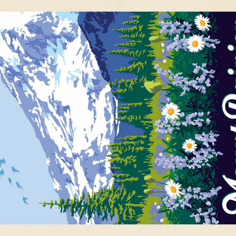 Darstellung des Puzzle Motivs Mount Rainier Nationalpark: Wildblumen, Vintage Poster Mount Rainier National Park: Wildflowers, Vintage Poster 100 Puzzle 3D Modell