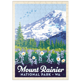 Darstellung des Puzzle Motivs Mount Rainier Nationalpark: Wildblumen, Vintage Poster - Puzzleteile: 200