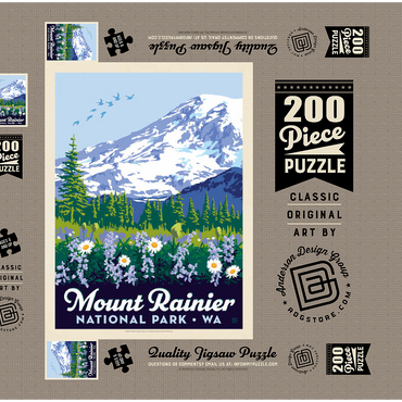 Darstellung des Puzzle Motivs Mount Rainier National Park: Wildflowers, Vintage Poster 200 Puzzle Schachtel 3D Modell