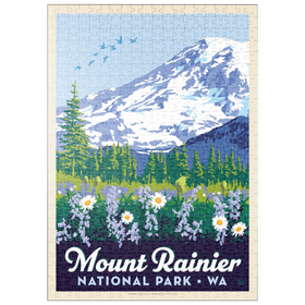 Darstellung des Puzzle Motivs Mount Rainier Nationalpark: Wildblumen, Vintage Poster - Puzzleteile: 500
