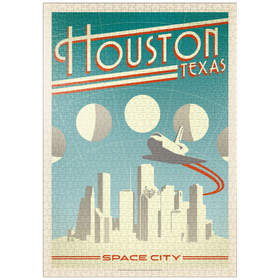 Darstellung des Puzzle Motivs Houston: Weltraumstadt, Vintage Poster - Puzzleteile: 1000