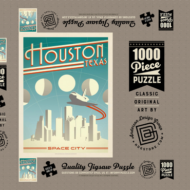 Darstellung des Puzzle Motivs Houston: Space City, Vintage Poster 1000 Puzzle Schachtel 3D Modell