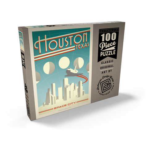 Darstellung des Puzzle Motivs Houston: Weltraumstadt, Vintage Poster Houston: Space City, Vintage Poster 100 Puzzle Schachtel Ansicht2